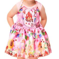 Vestido Bebe de Festa Junina Rosa Roupa Fantasia Rosinha Baby Caipirin