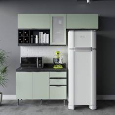 Cozinha Compacta Orquídea 180cm 3 Peças, 5 Portas e 3 Gavetas com Divisor de Talheres e Tampo Cz1202 Mármore Lunar/Verde Mar