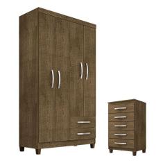 Guarda Roupa Solteiro Modena 4 Portas E Cômoda Gaveteira Cannes Malbec – Incorplac