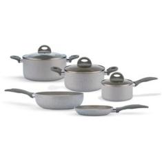 Jogo de Panelas Brinox Antiaderente Ceramic Life 5 Peças Marble Blend com Indução Cinza Claro Cinza