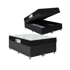 Cama Box Baú Queen Bipartido + Colchão D33 One Face - 61x158x198cm -  Couro Preto