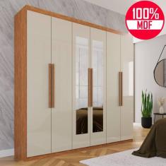 Guarda-Roupa Casal 100% MDF 6 Portas e 4 Gavetas Istambul Com Espelho- Tudo de Móveis