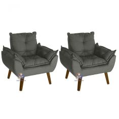 Kit 02 Poltrona/cadeira Decorativa Glamour Com Pés Quadrado Chumbo