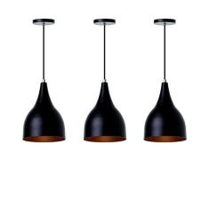 Kit 3 Lustre Pendente Gota Preto Alumínio Decorações