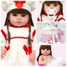 Boneca Reborn Laura Toda de Vinil Siliconado Itens Enxoval - Cegonha R