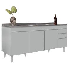 Balcão de Cozinha Com Pia Inox 180cm 4 Portas Dallas Cinza Claro - Lumil