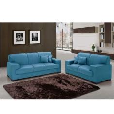 Conjunto de Sofás 3 e 2 Lugares Realeza Espresso Móveis Azul