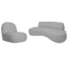 Sofá Curvo 160cm 2 Lugares E 1 Poltrona Amsterdã Bouclé - Doce Sonho Móveis Cor Cinza