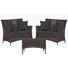 2 Sofá Área e Mesa Igapó Alumínio Pintura Marrom Corda Náutica Estofado Impermeável Almofada 11 Trama