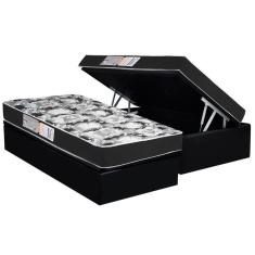 Conjunto Box Baú Solteiro Colchão Espuma Luckspuma D28 Celebrity Black + Base Crc Suede Black (88x188)