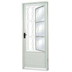 Porta de Aço com Postigo Grade Elo Vidro Liso Minas Sul Mgm 217cmx85cm Branco