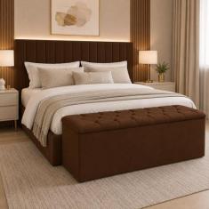 Recamier Baú King 195cm Estofado Veludo Decorativo para Quarto Bela do