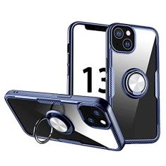 SORAKA Capa transparente para iPhone 13 com suporte para anel,capa de PC rígida transparente Capa iPhone 13 com placa de metal para suporte magnético de telefone para carro