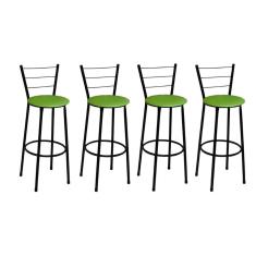 Kit 4 Banquetas Altas Preta com Encosto Assento Verde