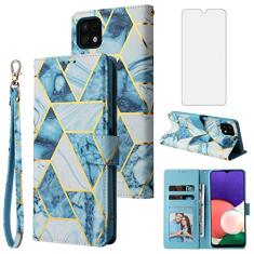 Asuwish Capa carteira compatível com Samsung Galaxy A22 5G de 6,6 polegadas e protetor de tela de vidro temperado de couro com suporte para cartão com suporte, acessórios de celular para Gaxaly A 22