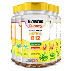 Kit 5 Gummy Vitamina B12 Methyl Unilife 30 gomas Morango