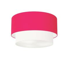 Plafon Duplo Cilíndrico Vivare Md-3045 Cúpula Tecido 40x35cm - Bivolt Rosa-pink-branco 127/220v