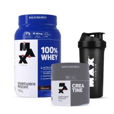 Combo Max Titanium 100% Whey Pote 900g, Creatina 300g e Coqueteleira-Unissex