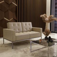 Sofá para Escritório e Recepção 3 Lugares Sintético Isis Bege