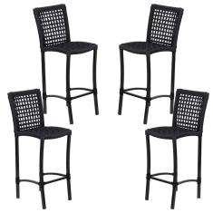 4 Banqueta Cannes Em Alumínio E Corda Náutica Preto