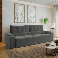 Sofá Retrátil e Reclinável com Porta Copos e Usb 4 Lugares 290cm Embaúba Extra Cabecasa Madeiramadei Grafite Fosco