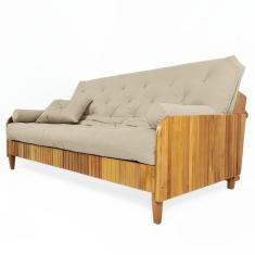 Sofá Cama Paris Ripado Sarja Madeira Nobre