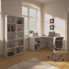 Escrivaninha em L Mingle com Estante 10 Nichos Espresso Móveis