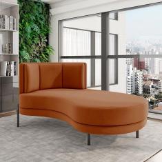 Sofá Chaise Lado Direito Downey Sala De Estar Veludo Terracota G15 - Gran Belo