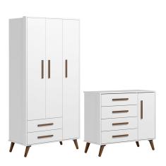 Quarto de Bebê Qencanto com Roupeiro e Cômoda Qmovi Branco