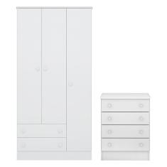 Quarto de Bebê Doce Sonho com Roupeiro 2617 e Cômoda 777 Qmovi Branco