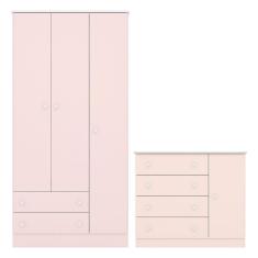 Quarto de Bebê Doce Sonho com Roupeiro 2617 e Cômoda Sapateira 2561 Qmovi Rosa Acetinado