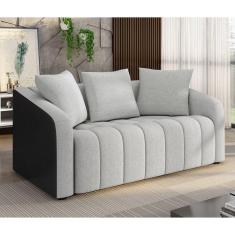 Sofá 02 Lugares Assento Fixo e Encosto com Almofadas Soltas Tóquio Preto/Cinza