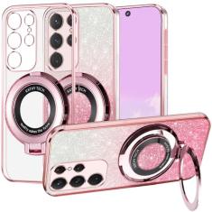 Kainevy Capa de celular para Samsung Galaxy S22 Ultra [compatível com MagSafe] Glitter magnético transparente para mulheres e homens, capa fofa de silicone para Samsung S22 Ultra, fina com anel de