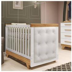 Berço Minicama com Capitonê 100% Mdf Retrô Kakau Espresso Móveis Branco Brilho/Amêndoa/Branco