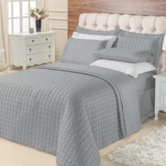 Kit Top Line Cobre Leito King 180 Fios + Jogo de Lençol - 7 Peças Cinz