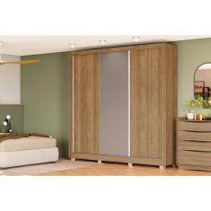 Guarda-roupa 3 Portas De Correr E 2 Gavetas Com Pés Nogueira-fendi