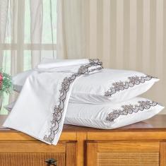 Jogo De Lençol King Mondrean Bordado 100% Algodão 4 Peças - Branco