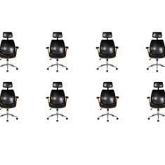 Kit com 8 Cadeiras de Escritório Presidente Giratória com Apoio de Cab