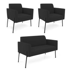 Sofá Namoradeira 2 Poltronas Pé de Ferro Preto Marisa Veludo Preto D03 - D'Rossi