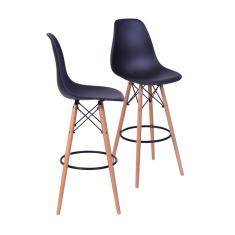 Kit 02 Banquetas Boxbit Dkr Eames Polipropileno Preta Base Madeira