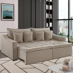 Sofá 3 Lugares 234cm Retrátil e Reclinável Amy Veludo Bege