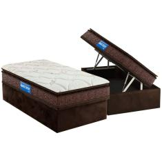 Conjunto Box Baú Solteiro: Colchão Espuma Probel D33 Guarda Costas Plus Pillow Top + Base CRC Suede Brown(88x188)
