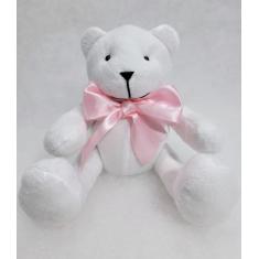 Urso articulado pelúcia branca g. 34cm laços variados nichos decoração