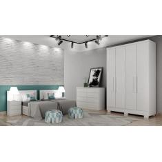 Guarda Roupa Solteiro com Pés 4 Portas 2 Gavetas - Veneza-Branco - Móv