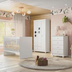 Quarto de Bebê Completo com Guarda Roupa 3 Portas, Cômoda e Berço Life Siena Móveis Branco