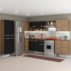 Cozinha Canto Emilly Armário Balcão 15 Portas Preto Madesa