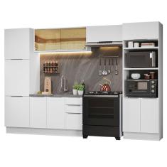 Armário de Cozinha Completa Stella 11 Portas 3 Gavetas MDF 330cm Branco Brilhante com Puxadores em Alumínio