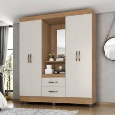 Guarda Roupa Solteiro 4 Portas Nature Off White Com Espelho
