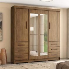 Guarda Roupa Casal Com Espelhos 4 Portas 6 Gavetas Estrela Mapi Móveis Nogueira