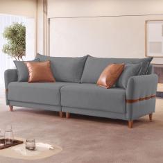 Sofá Living Canela 4 Lugares 265 cm Linho Cinza/Marrom